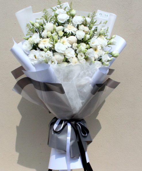 Elegant White Deepest Sympathy Flower Stand - Image 2