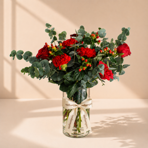 Crimson Bloom Vase Arrangement