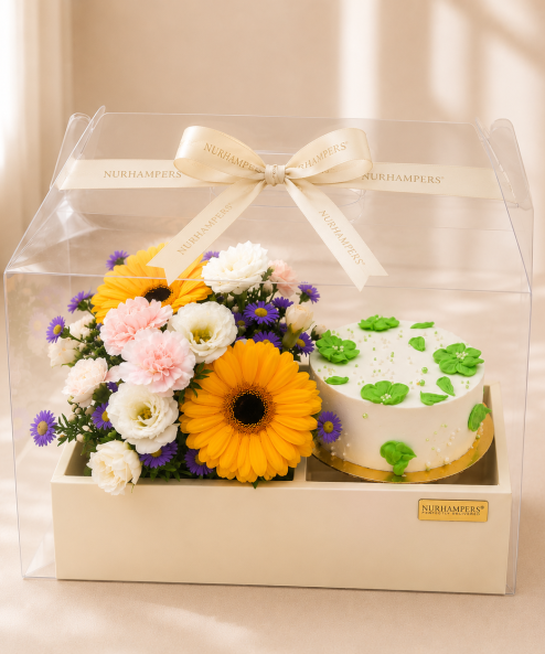 Sunny Delight Cake and Flower Gift Box
